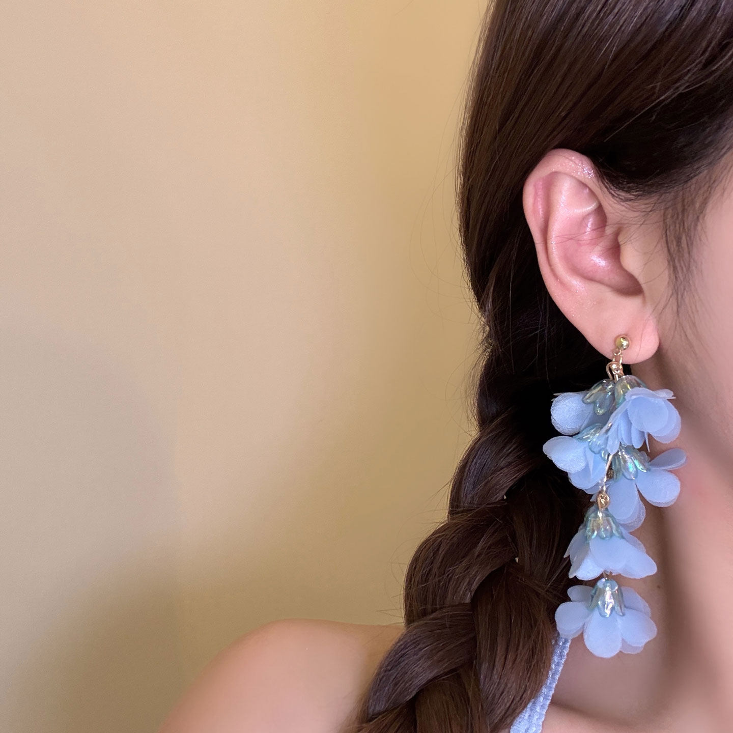 空谷幽兰 氛围感蓝色花朵流苏耳环女小众绝美耳钉海边度假风耳饰,淘宝优惠券,粉丝福利购,淘宝优惠卷