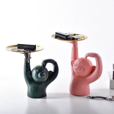 猴子托盘饰品摆件收纳托架杂物盘书桌吧台小物件收纳架美式酒店家