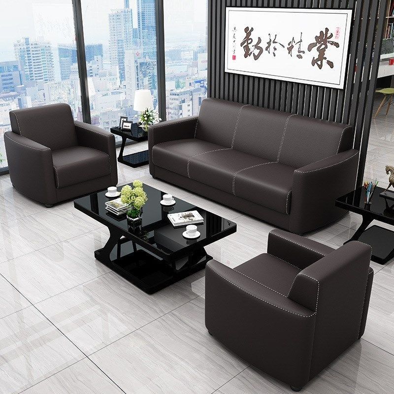 办公室沙发接待现代简约商务茶几组合套装洽谈会客办公沙发三人位 - 图1