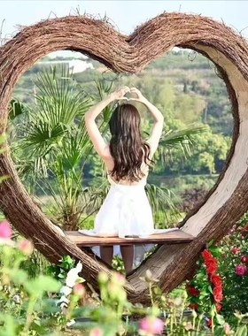 网红鸟巢秋千巴厘岛景区座椅v酒店民宿拍照打卡创意灯藤编鸟窝吊