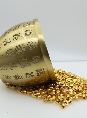 招财进宝小铜盆摆件百福米缸纯黄铜聚宝盆存钱罐居家W客厅聚财米