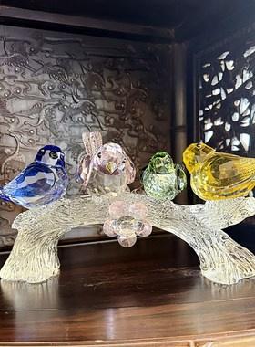 喜上枝头喜鹊摆件轻奢高级感水晶客厅玄关家居桌面装饰摆设
