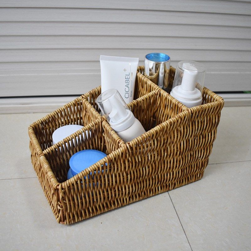 仿藤编织篮护肤品收纳筐家用零食玩具盒杂物储物篮子桌面收纳盒,淘宝优惠券,粉丝福利购,淘宝优惠卷