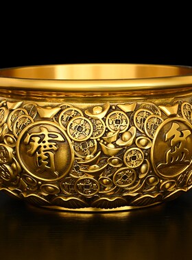 铜聚宝盆b摆件纯铜存钱罐金钱元宝聚宝盆黄铜米缸家居办公室装饰