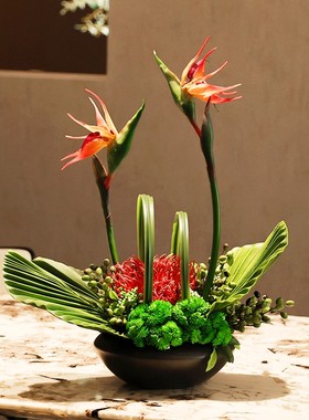 酒店圆桌转盘仿真花餐桌花摆x花高端轻奢高档中间摆件饭店大装饰