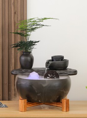 桌面流水摆件循环水风水轮水车A招财办公室客厅玄关边几电视柜装