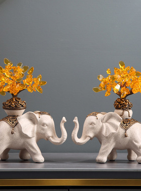 风生水起高级感摆件创意玄关客厅发财树大象装饰品送领导长辈礼物