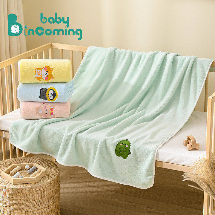 珊瑚绒柔软吸水毛巾卡通洗澡巾新生儿刺绣盖毯婴儿浴巾超柔软,淘宝优惠券,粉丝福利购,淘宝优惠卷
