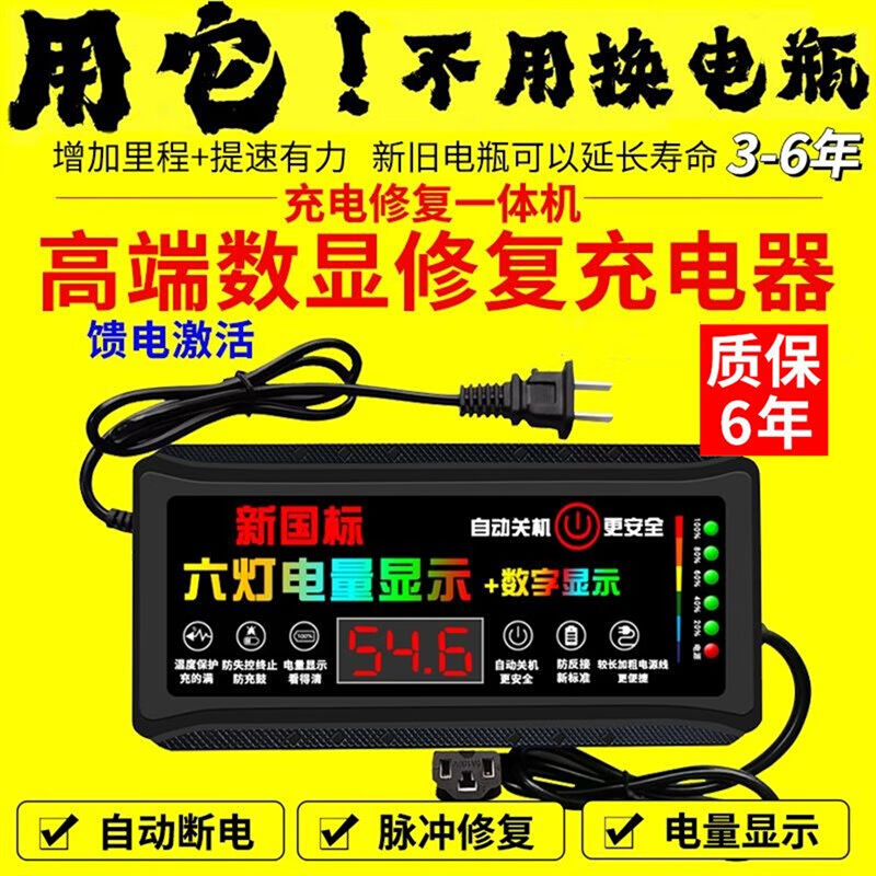 雅漫林数显自动断电电动车电瓶车充电器48V60V72V20AH两轮三轮电 - 图0