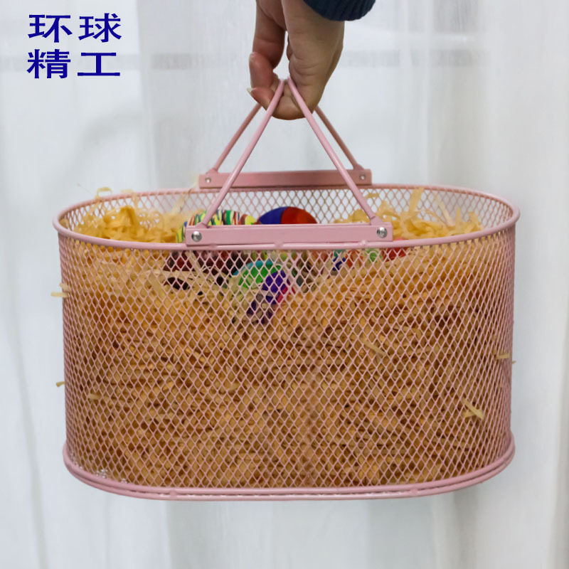 椭圆形铁艺手提收纳篮桌面杂物收纳筐浴室蓝洗浴篮子提篮购物篮,淘宝优惠券,粉丝福利购,淘宝优惠卷
