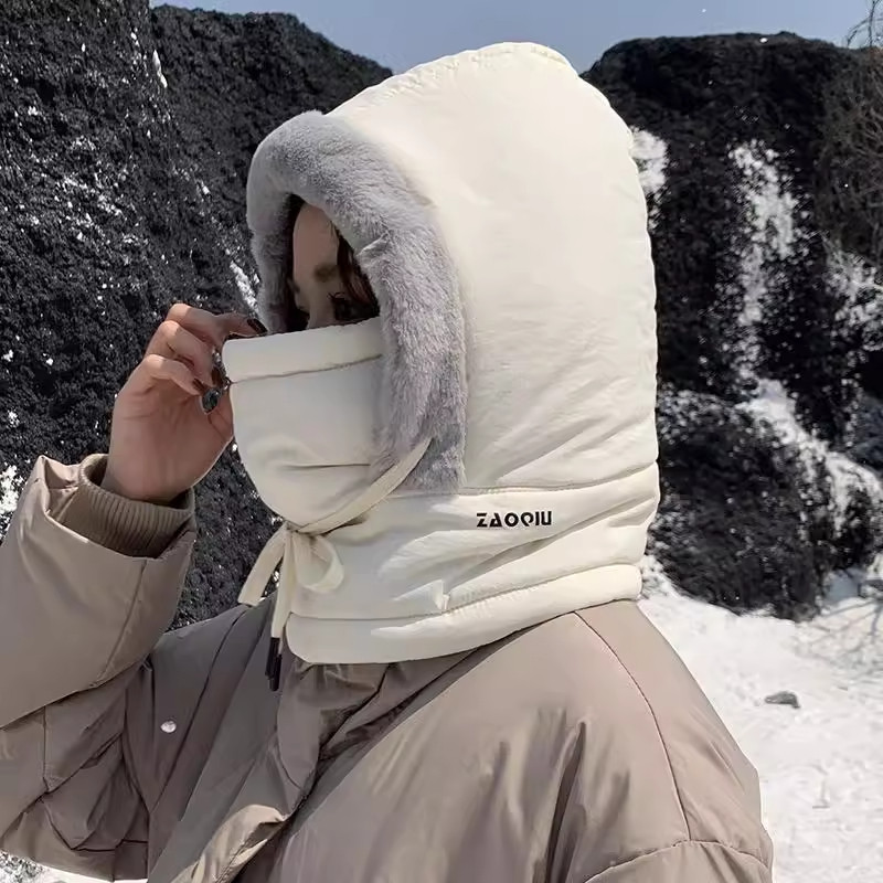 冬季骑车保暖帽子女护耳加绒加厚防寒面罩围脖一体帽防风骑行帽