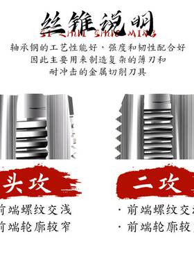 手用细牙丝锥m4m5m6m8M12M14M16X1*1.25x1.5丝攻套装手动攻丝工具