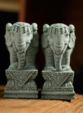 中式青石大象摆饰一对招财镇宅吉祥物商铺柜台酒柜礼品吸水象装饰