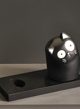 可爱歪头猫红酒架客厅边柜酒柜装饰品葡萄酒架子摆件黑色简约