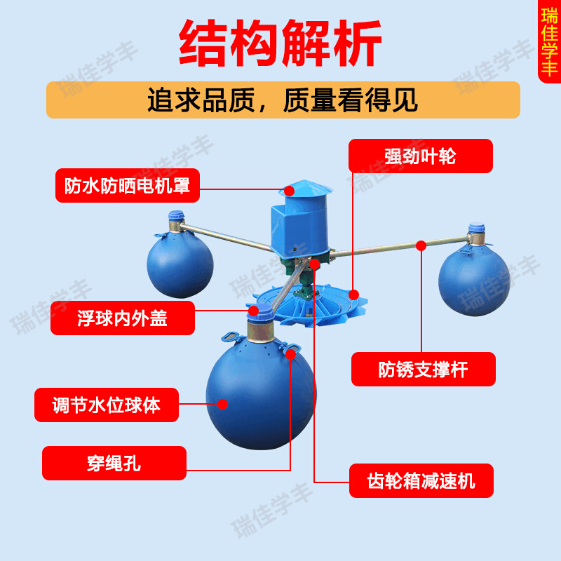 瑞佳学丰鱼塘增氧机全自动叶轮式池塘增氧泵虾塘浮水泵养殖鱼池曝 - 图3