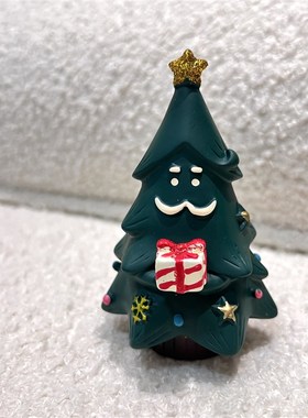 迷你胖胖圣诞树松树冬日绿色桌面圣诞节装饰小摆件盆W景公仔小礼