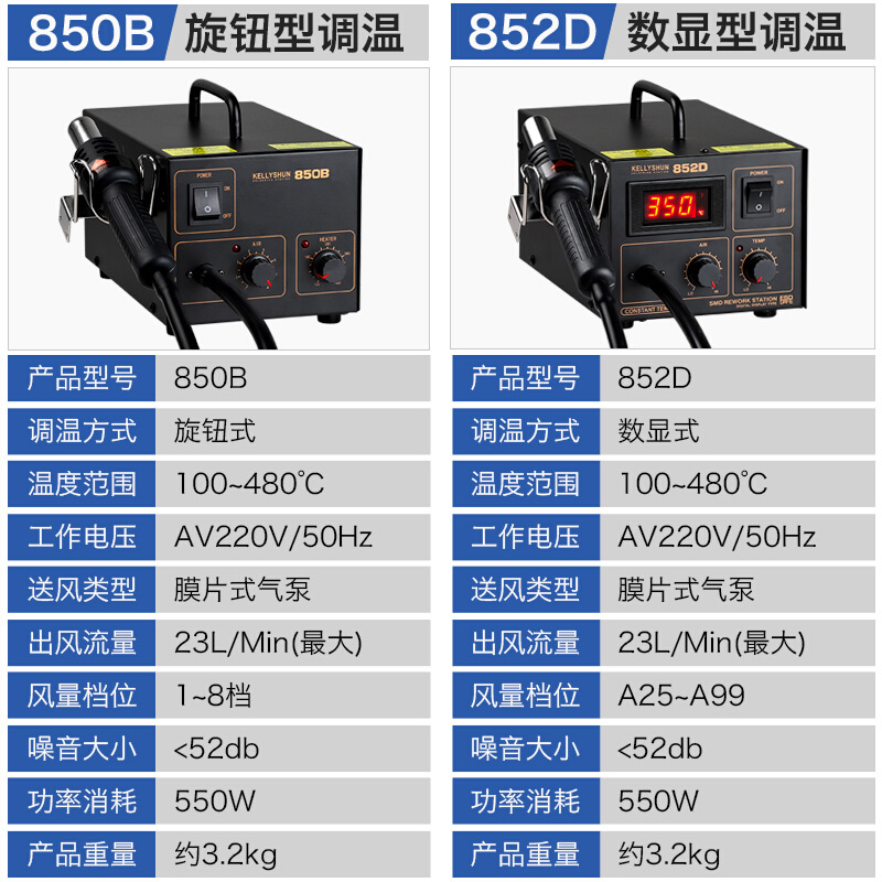 。凯利顺恒温可调温热风枪焊台850 852D电子手机维修焊接直风拆焊-图3