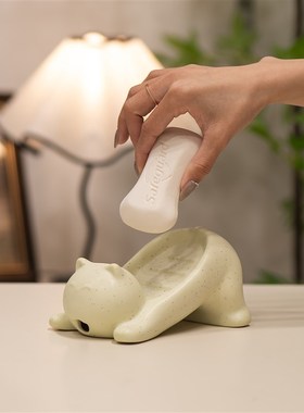 陶瓷猫咪沥水肥皂盒家用卫生间创意简约香皂盒收纳置物架皂碟摆件