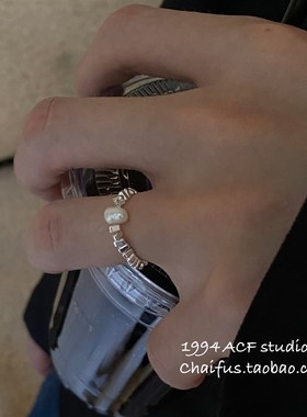 柴夫工作室/J394 冷淡风几何碎银子珍珠戒指简约高级感闭口指环