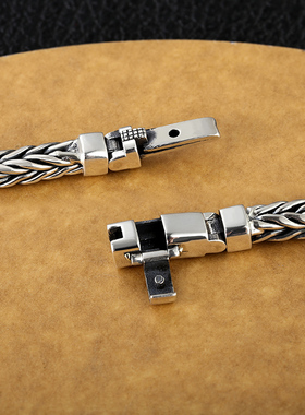 双12新品手工编织插销龙骨手链纯银潮男个性简约学生男女百搭银饰