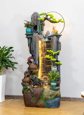 假山流水喷泉f循环水生财客厅风水轮造景公司开业招财落地装饰摆