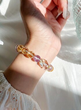 一夜暴富黄塔晶手串女黄水晶手炼招财旺财转运紫水晶手炼女友礼物