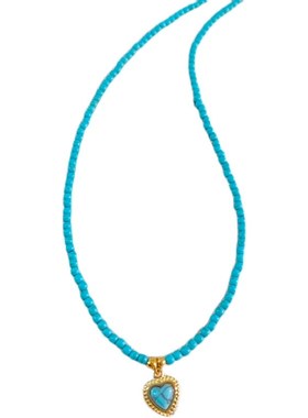 中古法式蓝色松石项链女小众设计爱心型吊坠小巧百搭叠戴锁骨链潮