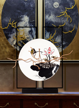 新中式陶瓷看盘家居软装饰品摆设客厅电视柜玄关工艺品.样板房摆