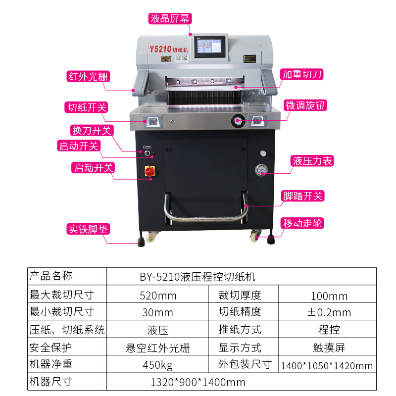宝预（BYON）Y5210重型液压程控切纸机重型裁纸机标书文件切纸刀-图3