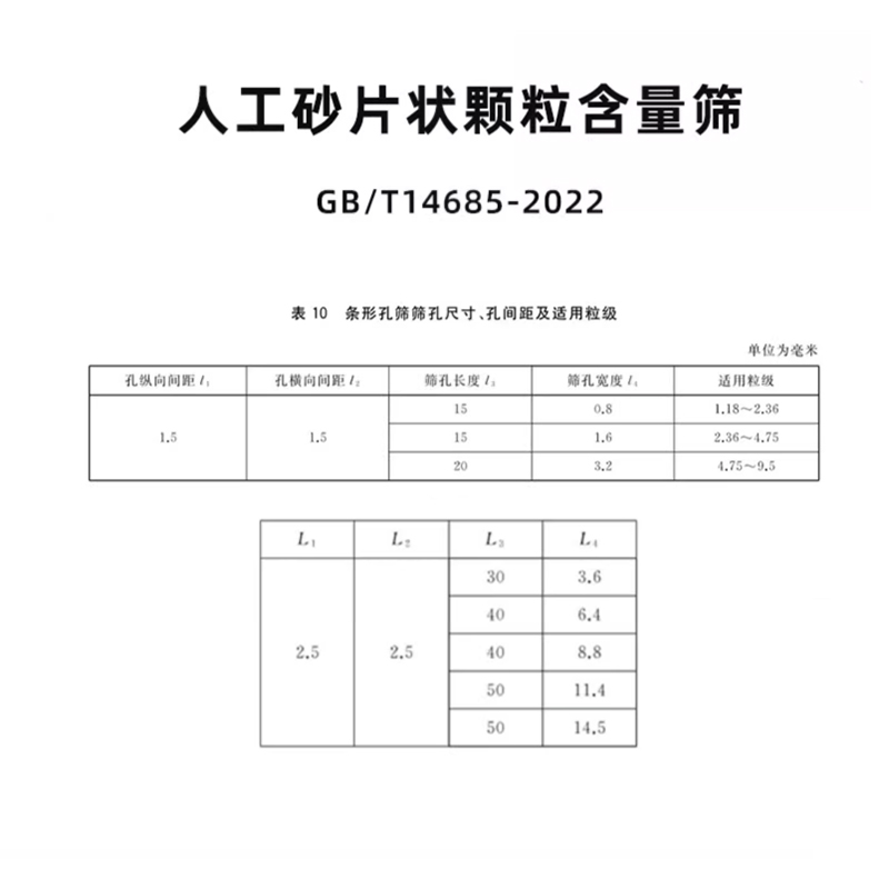 新标准条形筛砂石筛石子筛30cm人工砂片状粗集料不规则颗粒含量筛 - 图0