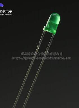 原装正品3MM/F3直插圆头LED灯珠绿发绿 普绿色发光二极管长脚10只