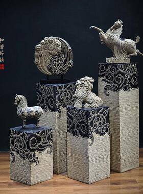 新中式摆件祥云柱展示柱仿石柱墩玄关禅意落地底座客厅茶室装饰