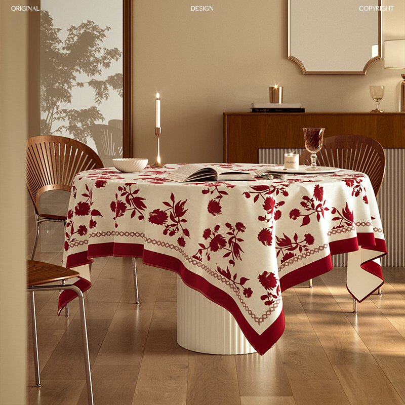 UARA莉亚庄园新年红色餐桌布结婚喜事家用高级感加厚防烫隔热桌布 - 图2