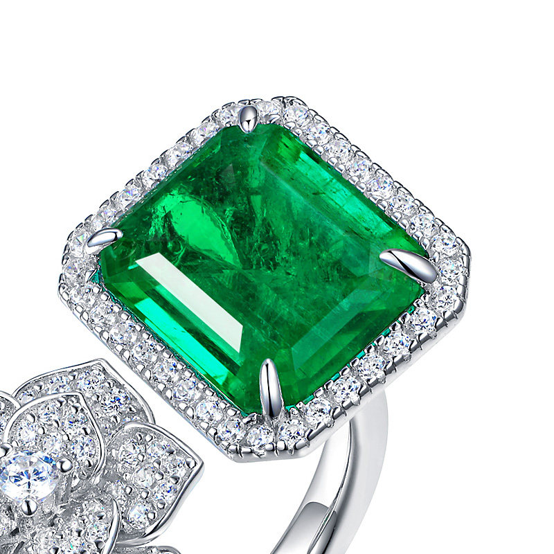 AILEQ合成宝石轻奢山茶花祖母绿色时尚复古高级感戒指活口纯银女,淘宝优惠券,粉丝福利购,淘宝优惠卷