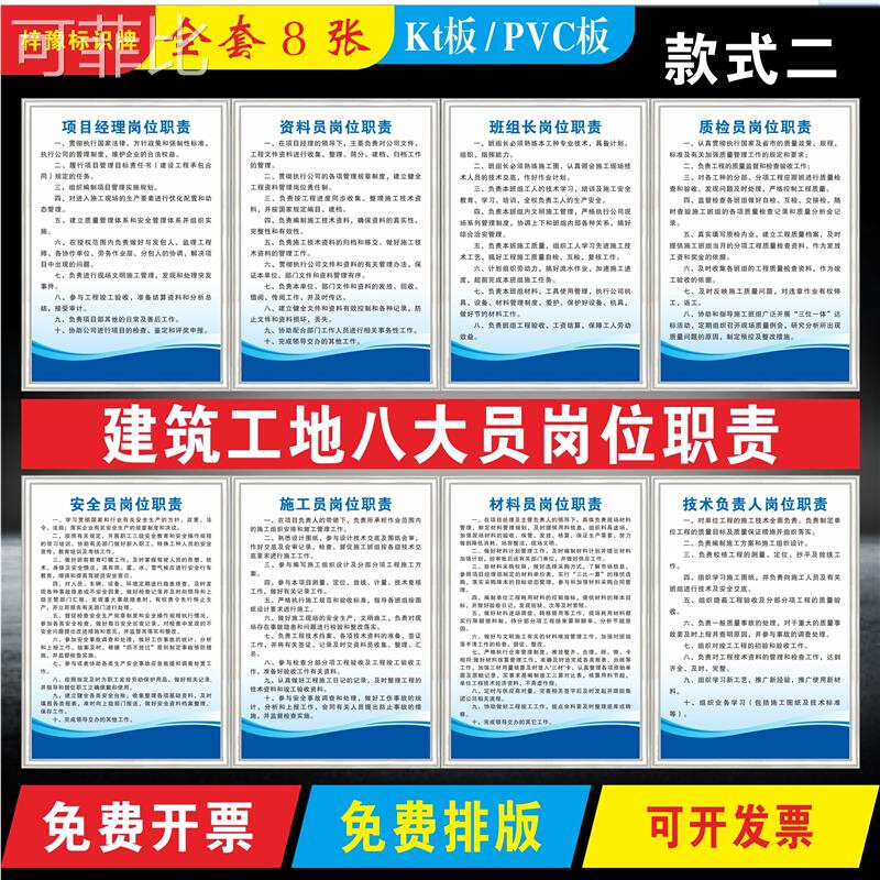 建筑工地制度牌工地八大员岗位职责项目部经理岗位职责施工现场安 - 图0