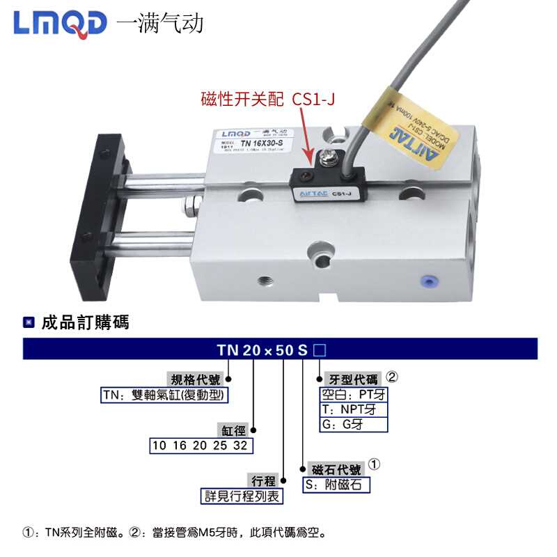 TDA双杆气缸TN20X350/400/450500/550/600/650/70/0/8/00/9001000 - 图0