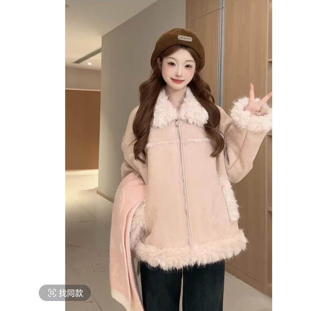 彷羔毛外套女短款2025冬季新款韩版小个子机车服软糯加厚上衣棉服,淘宝优惠券,粉丝福利购,淘宝优惠卷