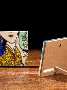 中国风手绘瓷板画墙贴 创意陶瓷旗袍F摆件 外事出国送老外礼品包