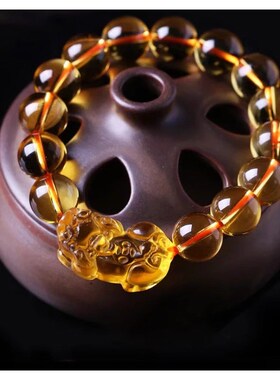 黄水晶紫水晶手链招财貔貅男女手串情侣款圆珠饰品时尚本命年礼物