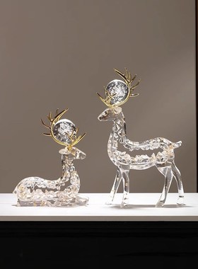 水晶招财鹿摆件一对轻奢高u档创意家居客厅酒柜电视柜办公室装饰