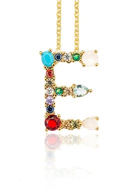 Gold Color Initial Multicolor CZ Necklace Personalized项链