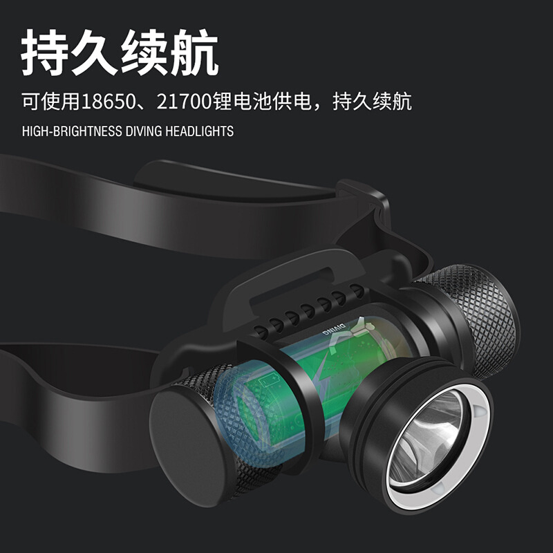 。探洞头灯21700潜水头灯充电强光手电筒1000流明LED防水潜水灯现 - 图2