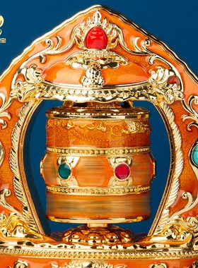 车载太阳能转轮摆件m合金彩绘转筒车内中控仪表台吉祥平安装饰用