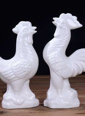陶瓷公鸡风水摆件 十二q生肖金鸡报晓 家居装饰品 吉祥如意 红对