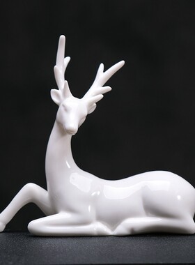 创意手工描金工艺陶瓷招r财梅花小鹿家居装饰品一路平安车载小摆