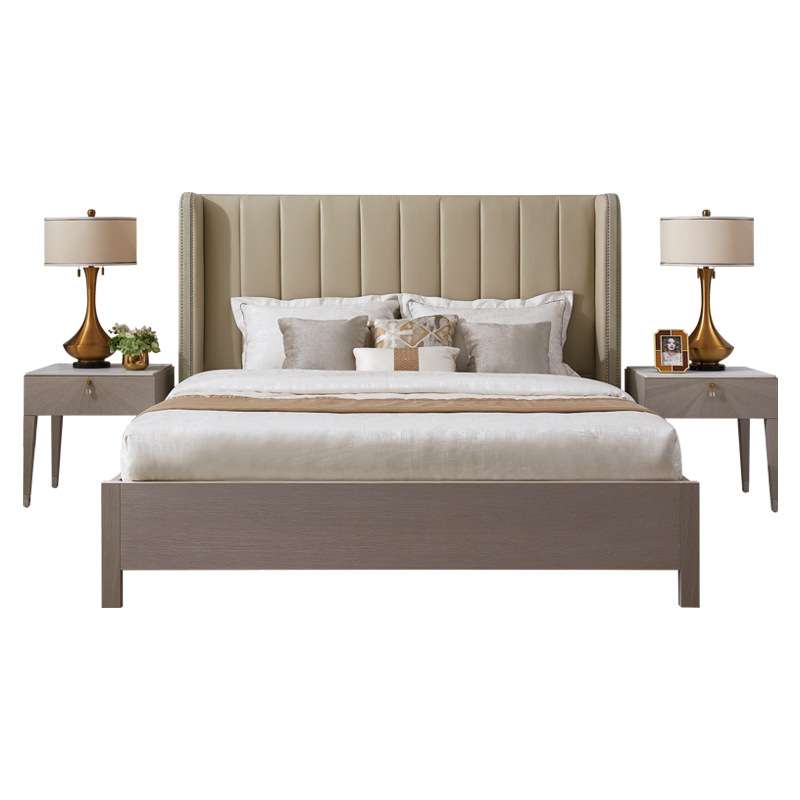 美式轻奢现代双人床意式主卧1米8实木床小户型豪华皮艺床 - 图3