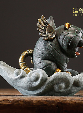 宠茶鱼缸创意摆件砂石桌面国风装饰造景亿彩金福虎添青中式