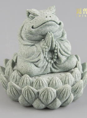 办公台青送礼置物居家底座国潮砂石桌面莲花装饰品中式摆件