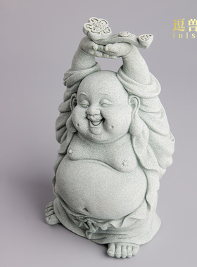 国潮如意中式托办公室鱼缸装饰掌造景桌面居家元宝摆件弥勒