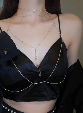 欧美小众胸链比基尼bikini锁骨链身体链饰品闪钻性感ins网红项链